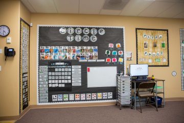 Circle time wall decorations at a Brighten Academy Preschool classroom