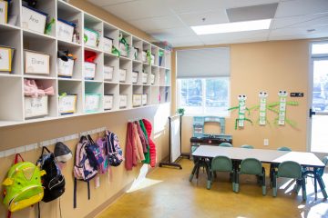 Student cubbies in a Brighten Academy classroom